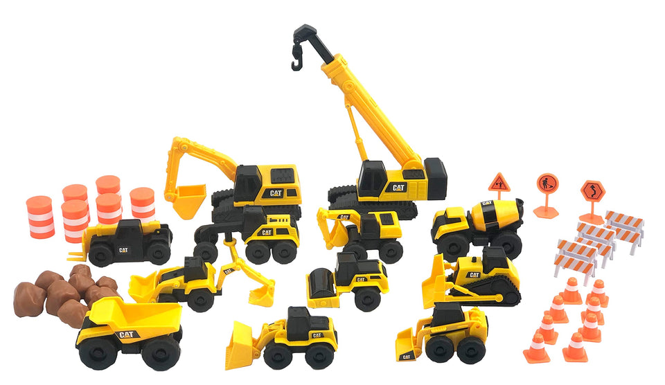 CAT Little Machines Mega Set XL crane lifting barricades for imaginative construction play