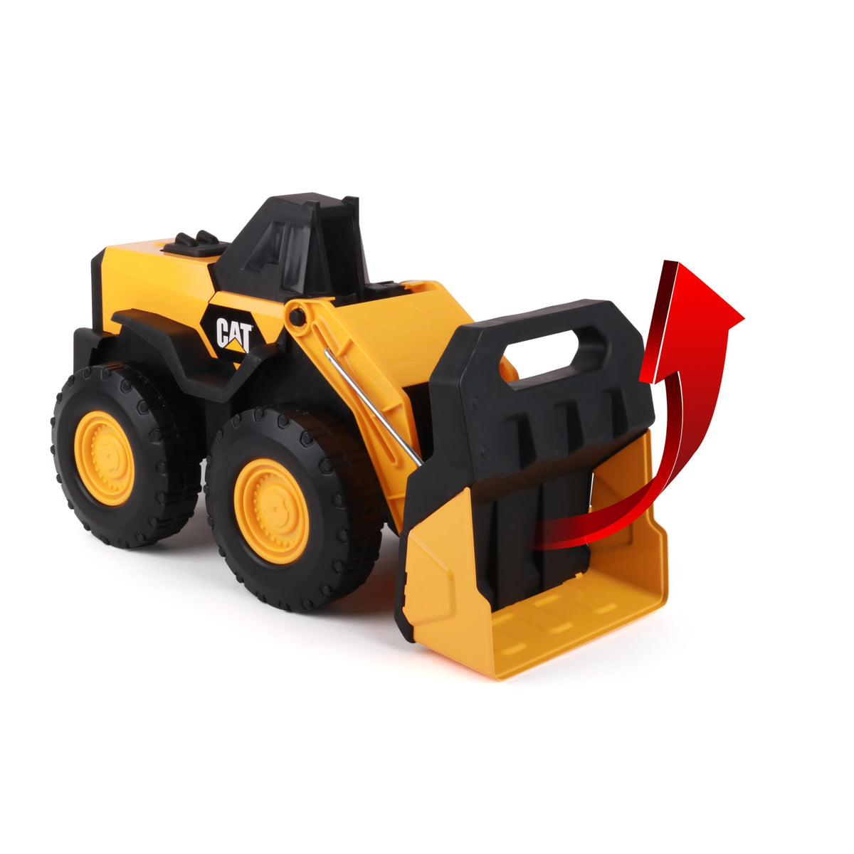 CAT Real Steel Max Wheel Loader in-use shows kids scooping and transporting in pretend work sites.