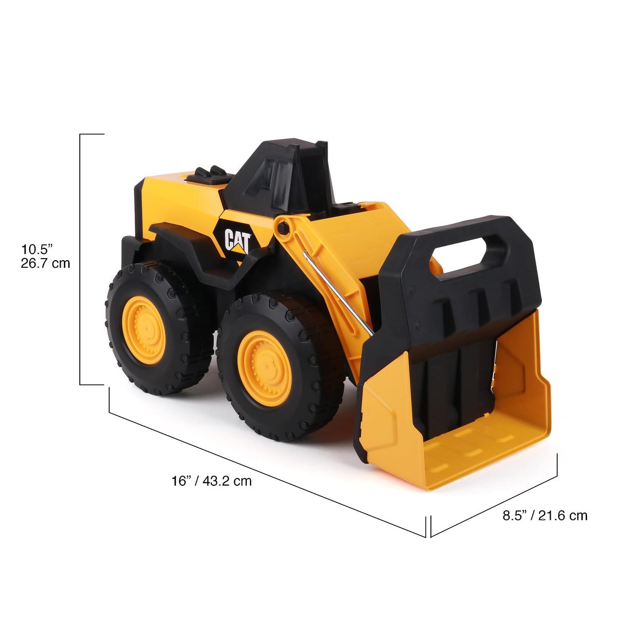 CAT Real Steel Max Wheel Loader wheels roll over carpet and grass for versatile indoor-outdoor play.