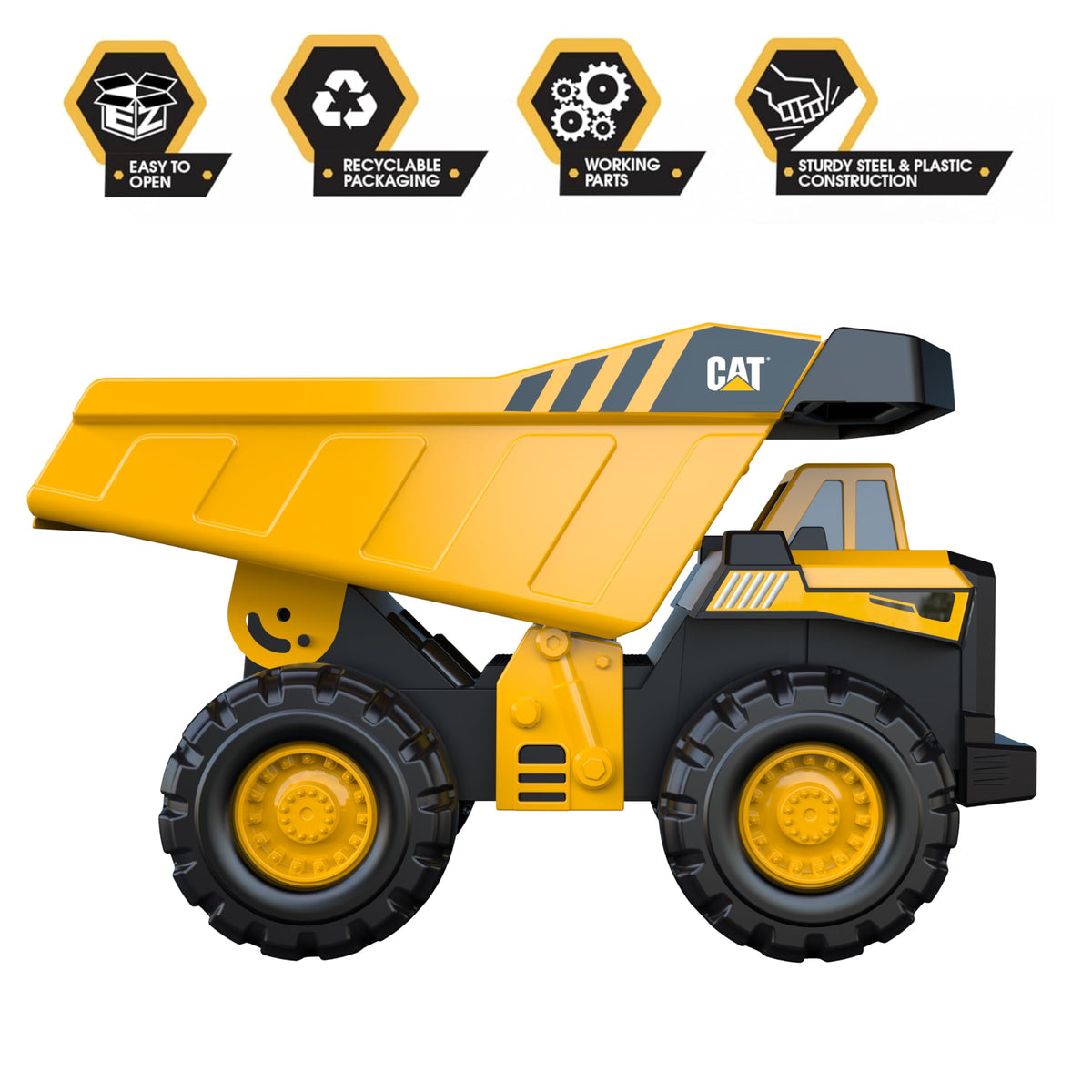 CAT steel dump truck real steel body highlights durable, authentic-feel design.