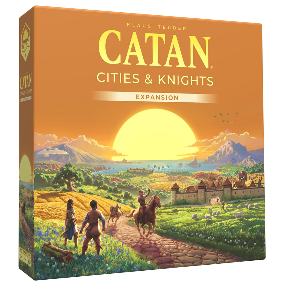CATAN Cities & Knights Expansion 6th Edition box art with knights and resources.