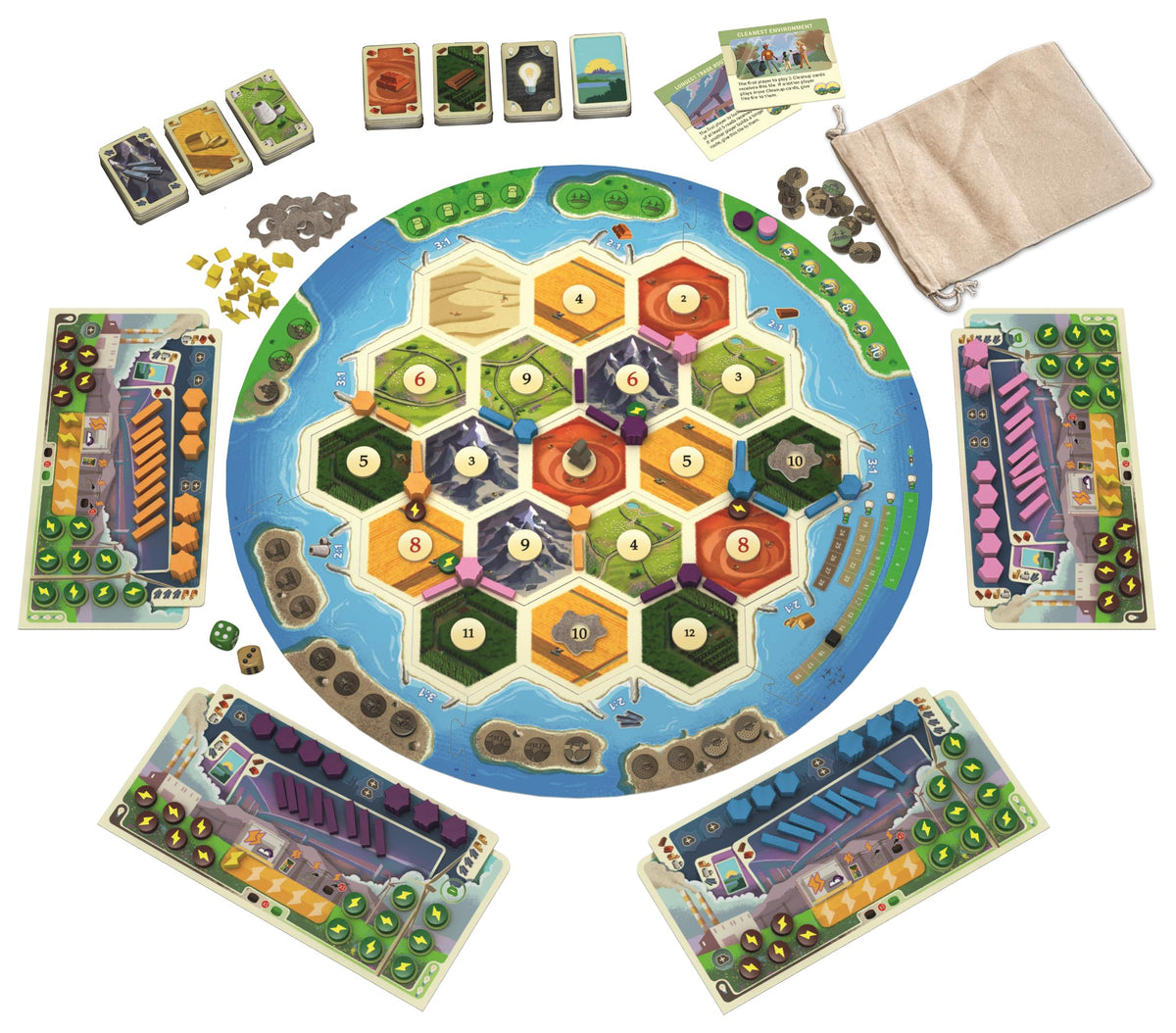 CATAN New Energies game board image emphasizing urban development and environmental impact.