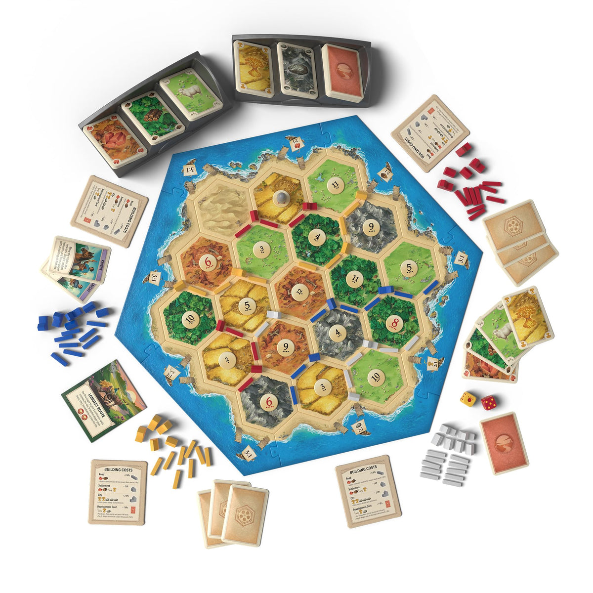 CATAN resources and trade in action, building roads and settlements