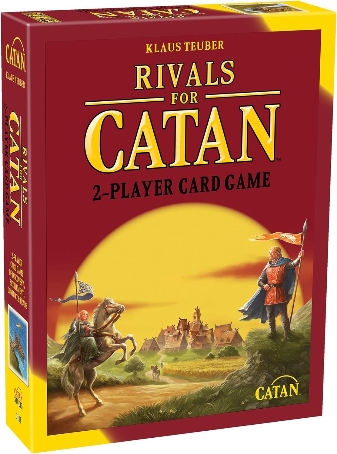 CATAN Rivals card game cover showing two factions ready to trade and build.