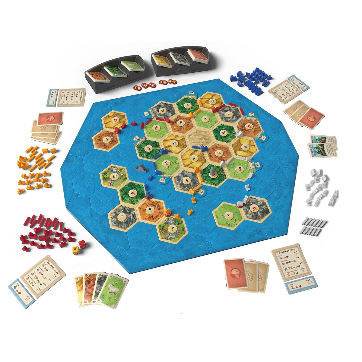CATAN Seafarers 6th Edition map pieces showcase new islands to conquer and collect resources.