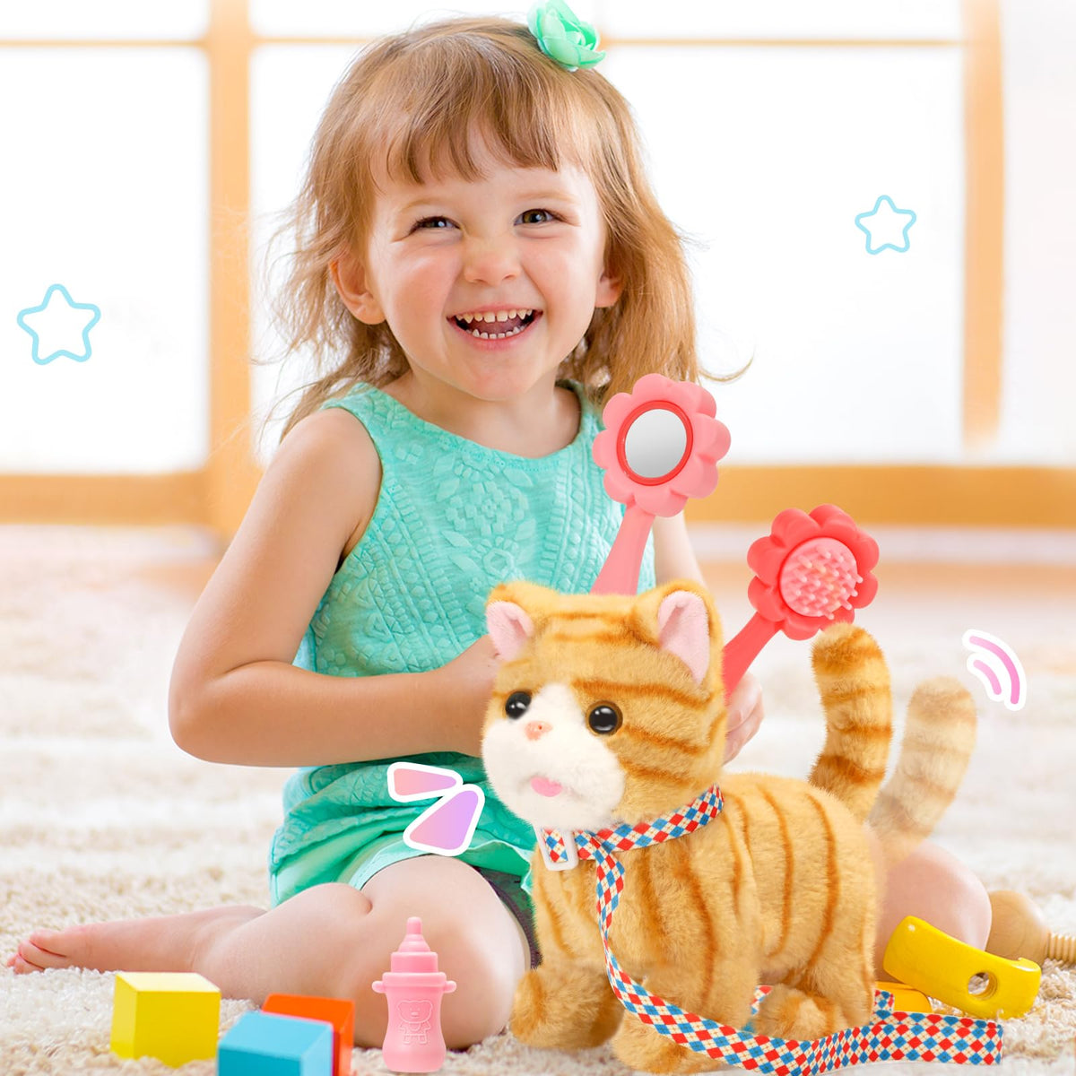 CatchCute plush cat battery-powered for simple setup and immediate operation.