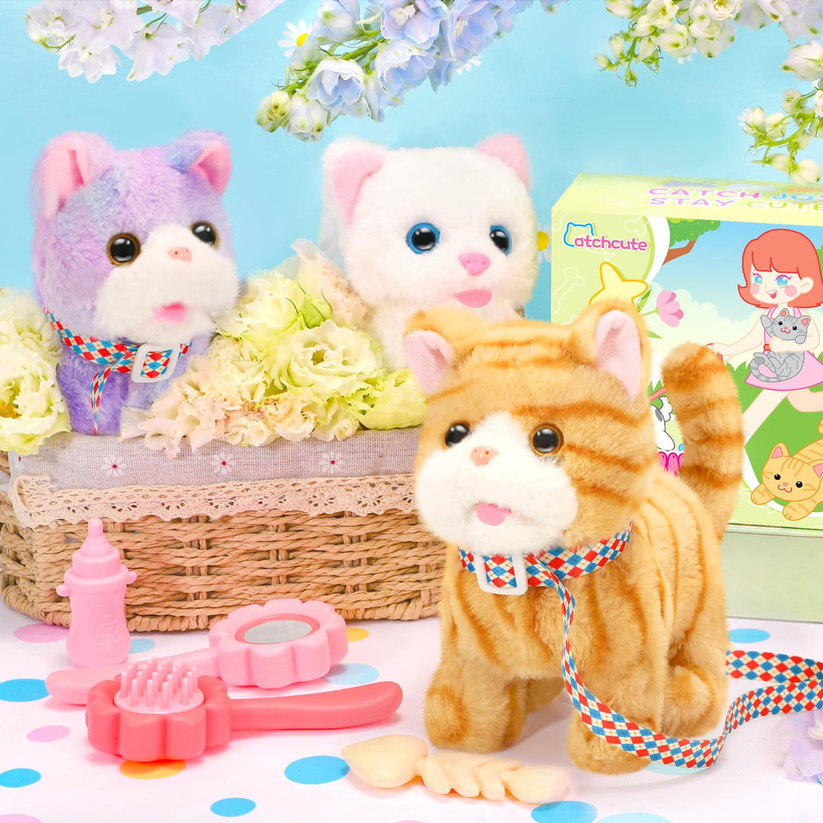CatchCute plush cat tail wag encourages pretend pet care and nurturing play.
