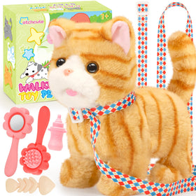 CatchCute plush cat walking action for outdoor play and imaginative fun.