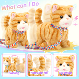 CatchCute plush cat with leash enables supervised stroll-themed pretend play.