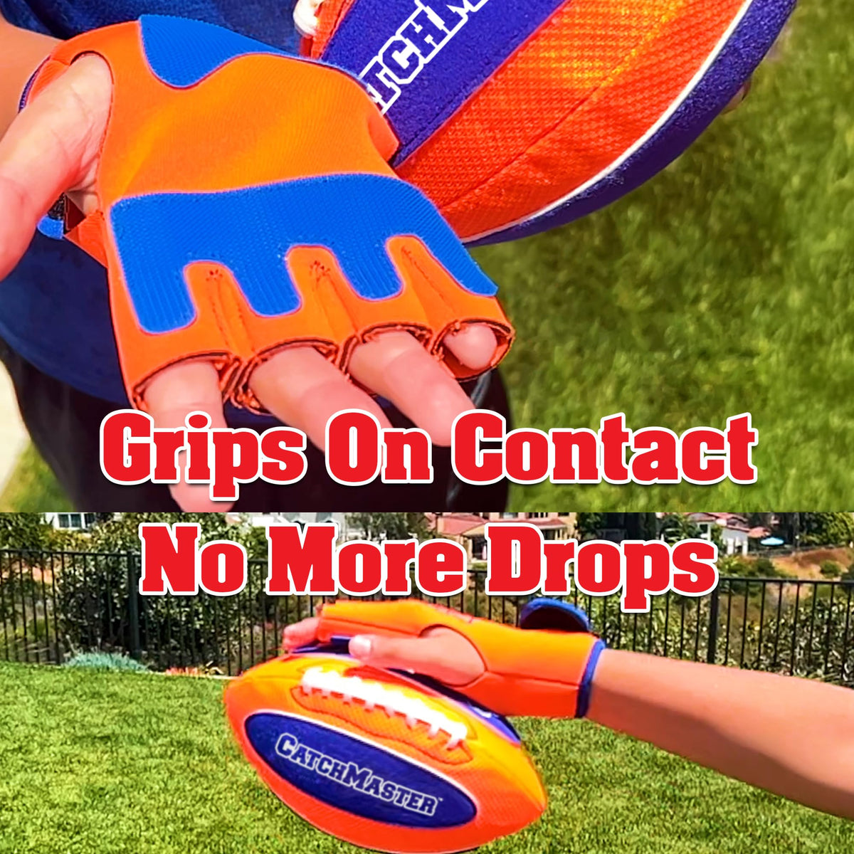 CatchMaster hook-and-loop gloves close-up showing strong grip for easy catches