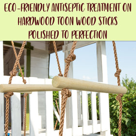 Cateam backyard obstacle course with kids playing on the rope ladder.