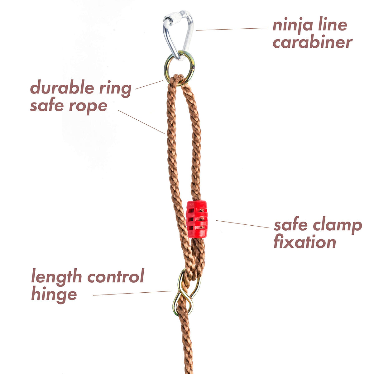 Cateam swing rope is adjustable from 4.5 to 7.5 feet for versatile setups.