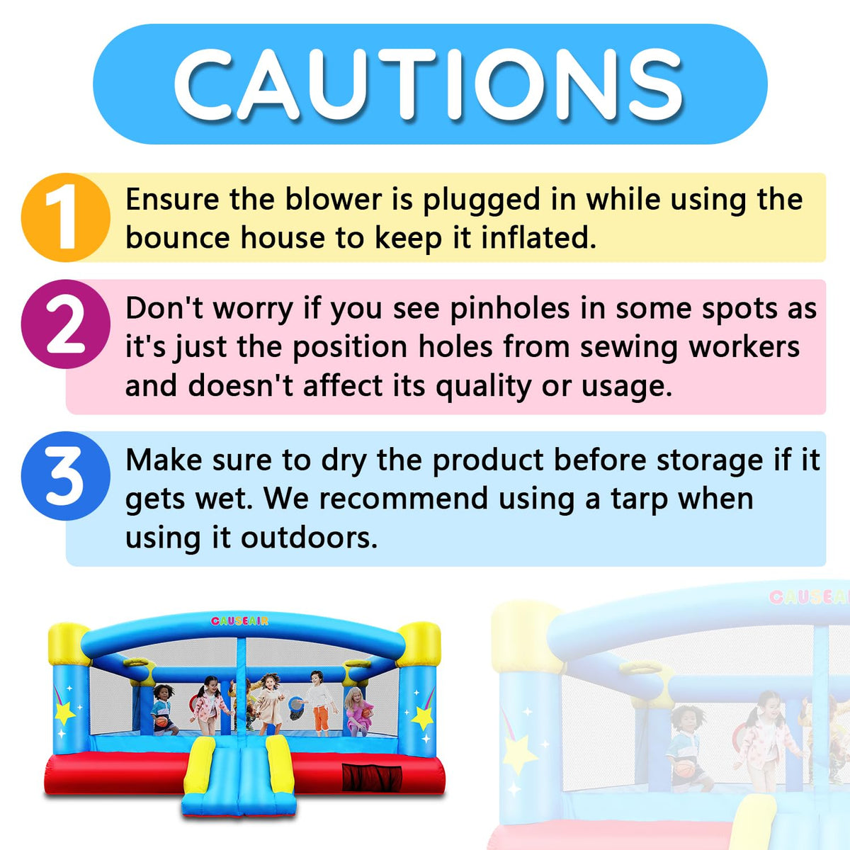 Causeair big bounce house carry bag and stakes enable easy storage and transport