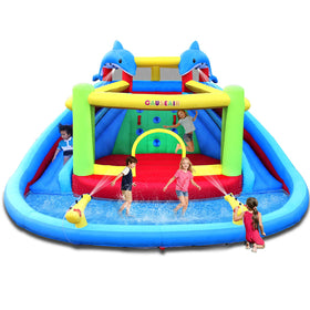 Causeair bounce house with dolphin slide for safe backyard fun.