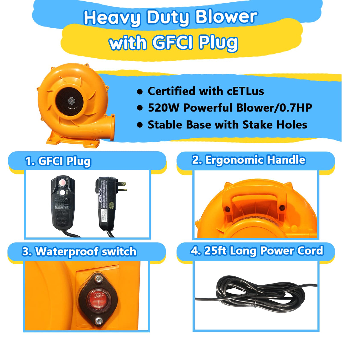 Causeair Giant Bounce House includes heavy-duty blower with GFCI safety