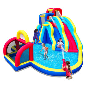Causeair inflatable double water slide with soccer goal for outdoor party fun.