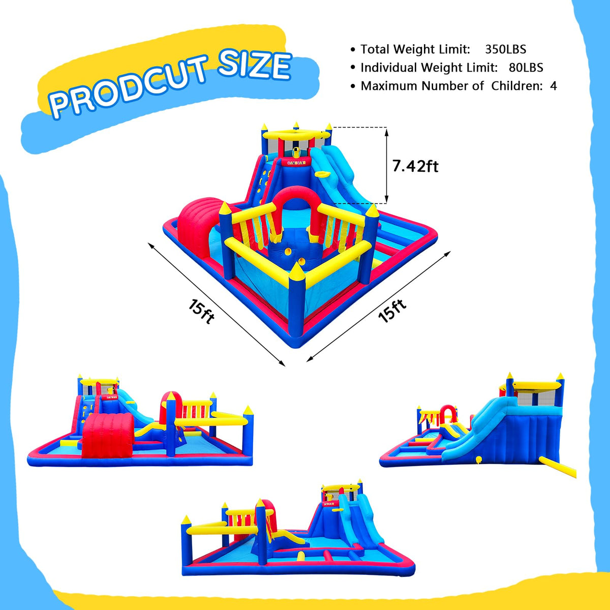 Causeair water slide safety nets emphasize secure jumping area for parents peace of mind