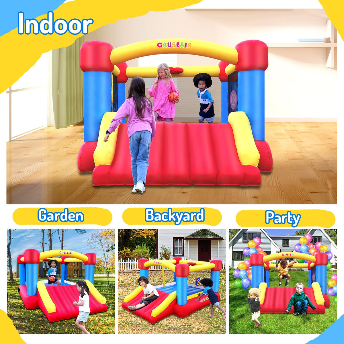 Causeair wide jump area emphasizes spacious play for multiple kids