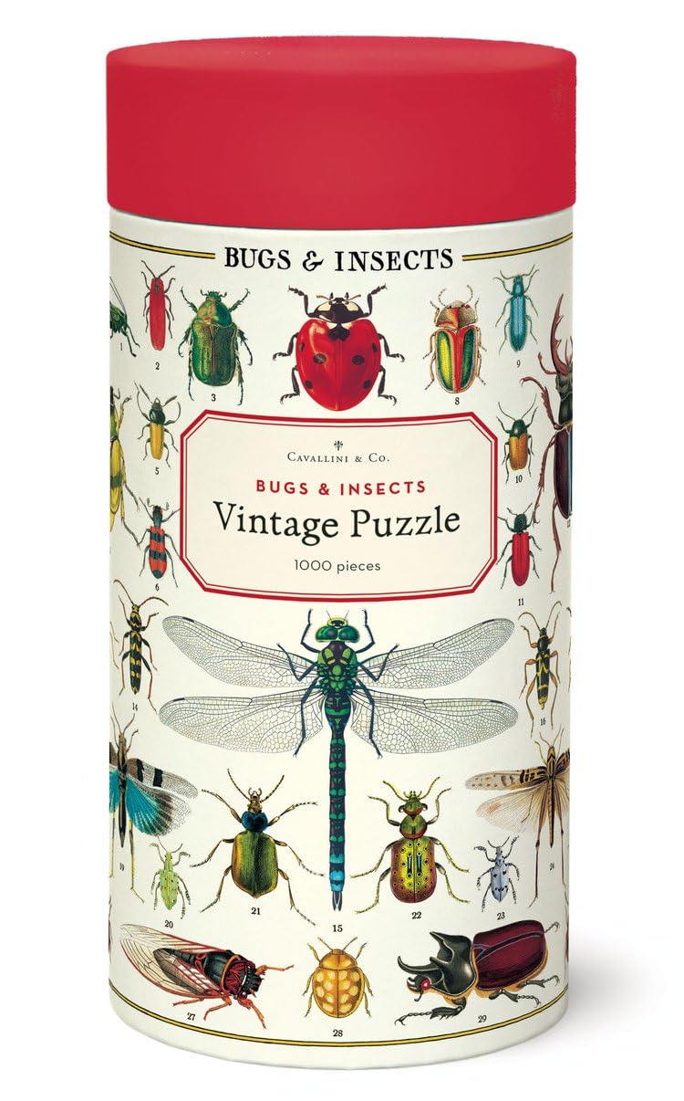 Cavallini Bugs and Insects puzzle cover with vintage illustration for a relaxing, social puzzle session