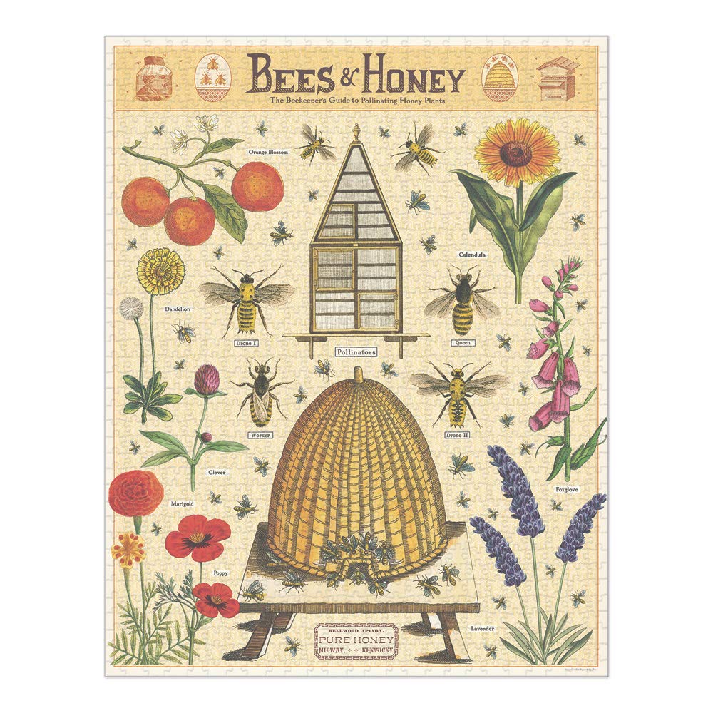 Cavallini & Co Bees & Honey puzzle muslin bag inside keeps pieces organized