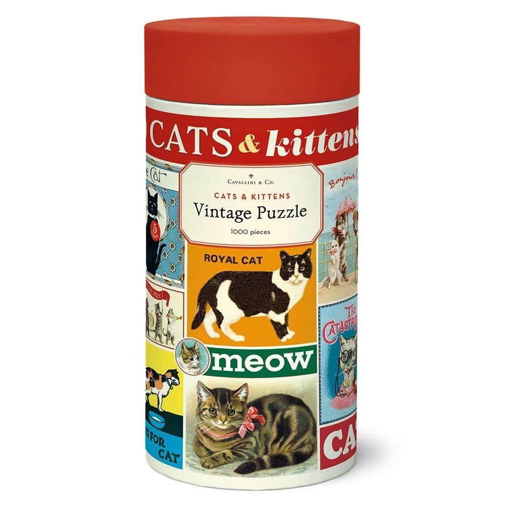 Cavallini & Co cats and kittens puzzle box with vintage illustration for cozy nights.