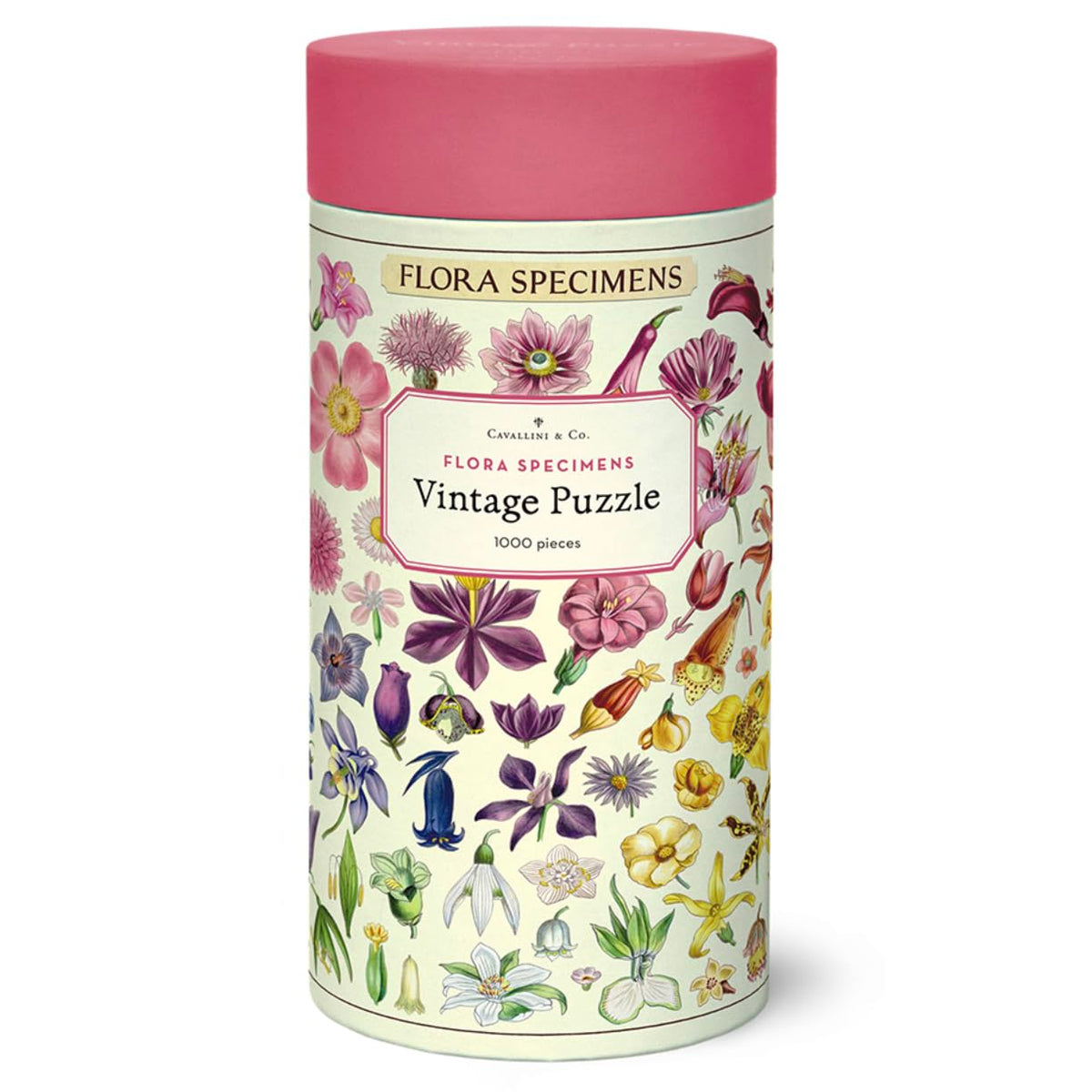 Cavallini & Co Flora Specimens Puzzle in tube, ready for gifting and easy storage.