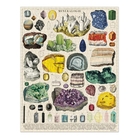Cavallini & Co. Mineralogie puzzle front view with vintage artwork for relaxing evenings.