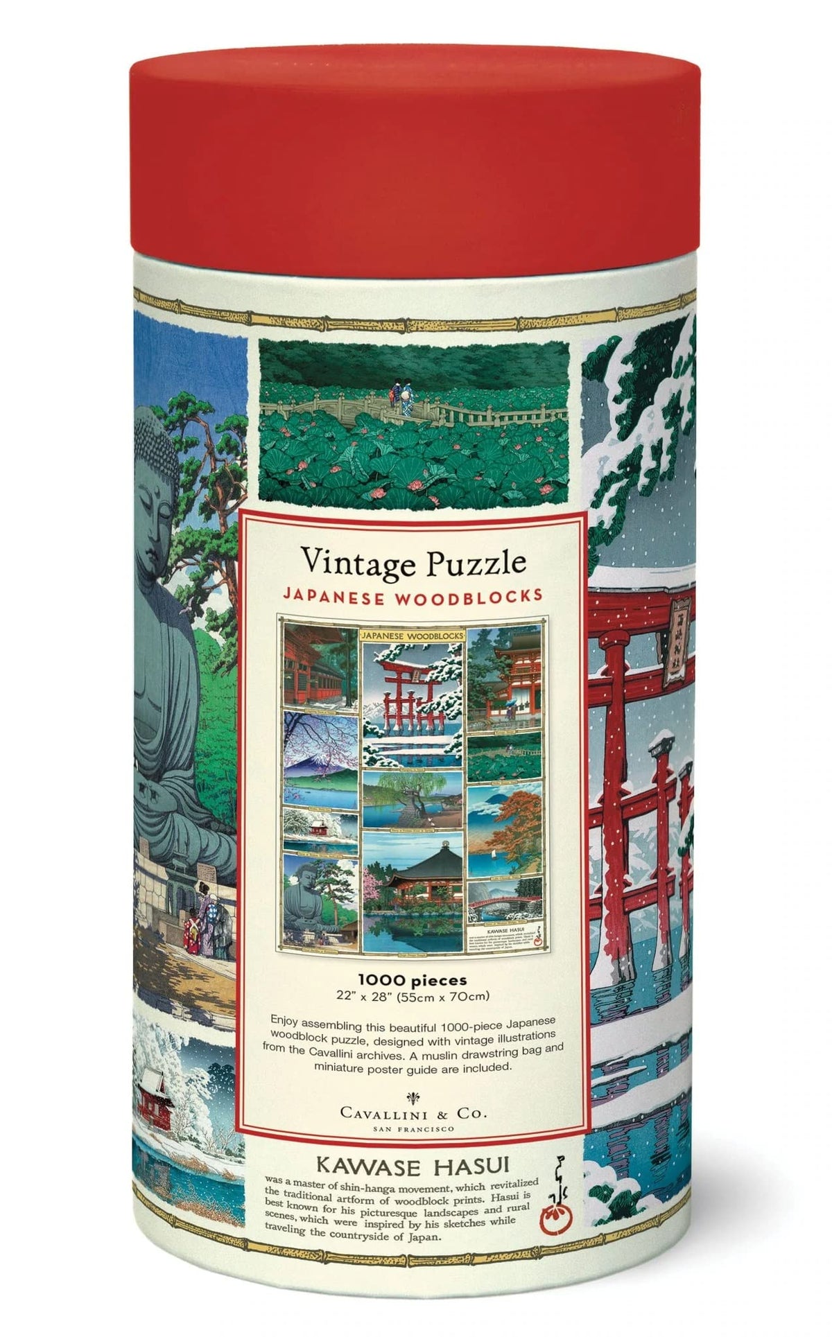 Cavallini muslin bag and tube packaging protects the puzzle during storage.