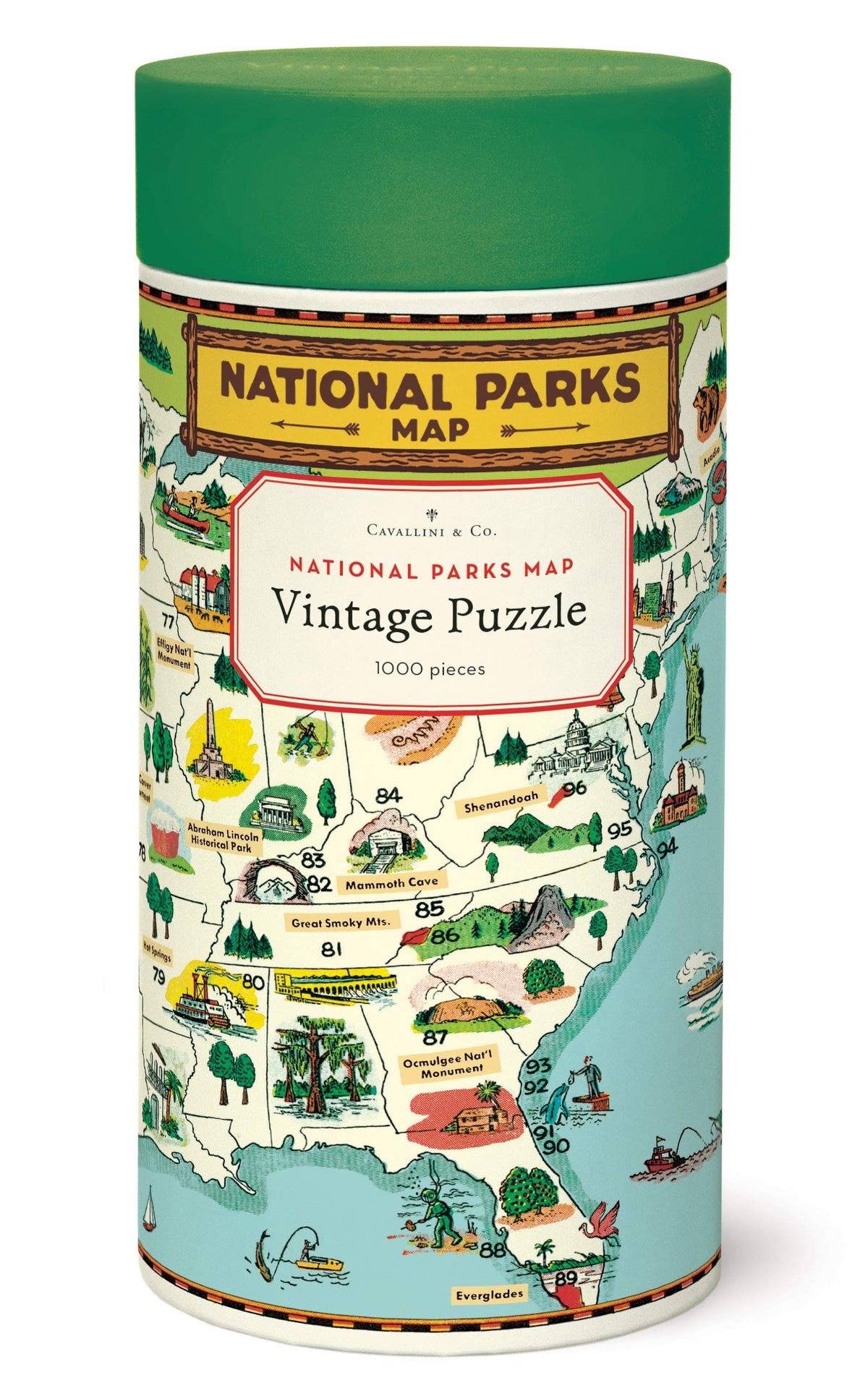Cavallini Papers & Co. National Parks Map 1,000-piece puzzle with vintage imagery for mindful puzzle time