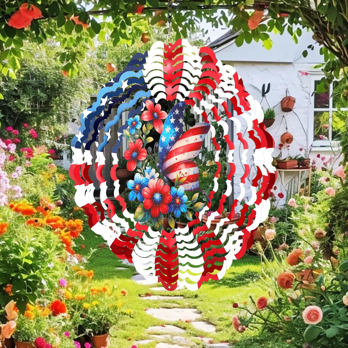 Cawalap metal wind spinner 3D butterfly with resilient design.