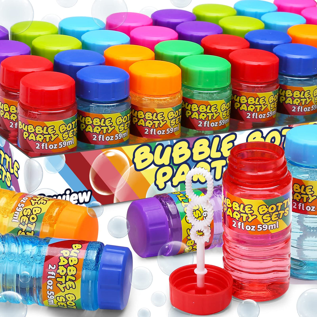 Cawiew 32-pack bubble bottles with wands for colorful outdoor play