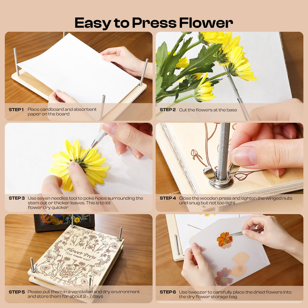 Caydo basswood press plates keep flowers flat and vibrant