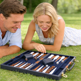 CAYOULR Backgammon set in leather case—open lid reveals board.