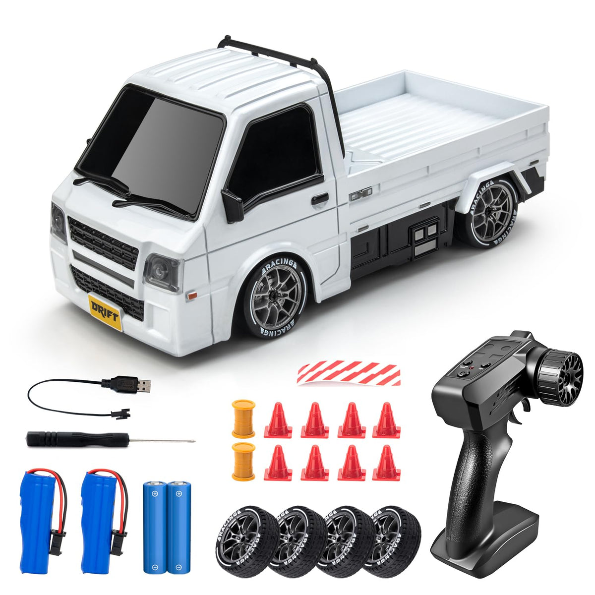 Cayrzeth 1:24-scale RC drift car body view highlighting rugged PVC construction for durable play
