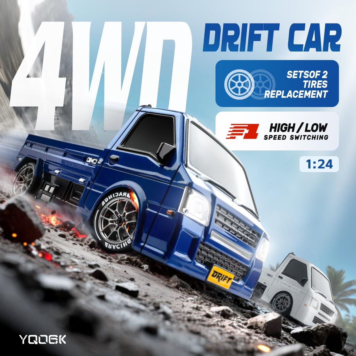 Cayrzeth 1:24-scale RC drift car top view showing sleek lines and aerodynamic profile
