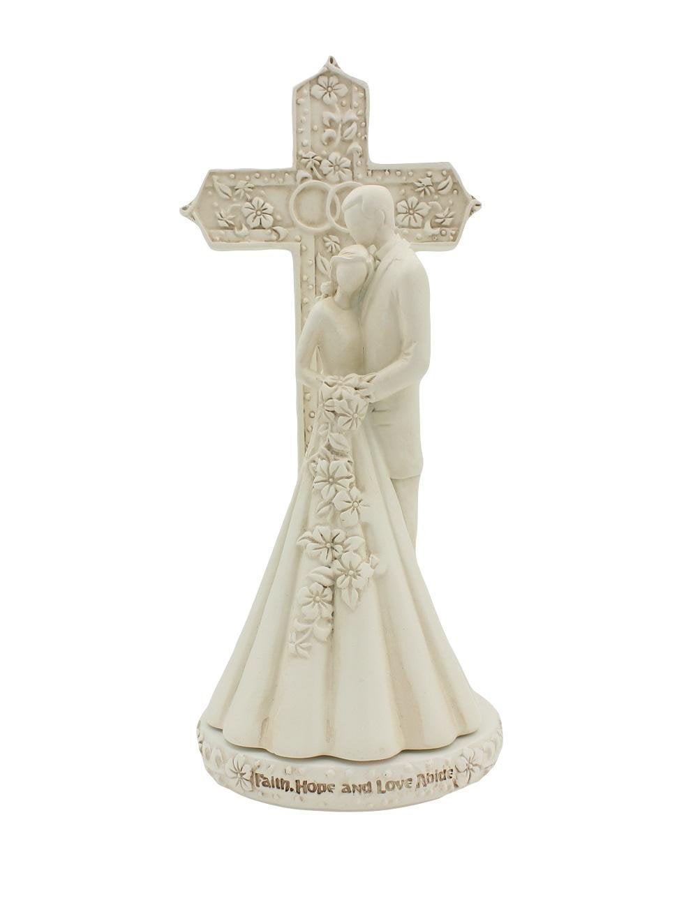 CB Avalon Gallery couple with cross and rings cake topper, ivory finish for wedding decor