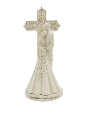 CB Avalon Gallery couple with cross and rings cake topper, ivory finish for wedding decor