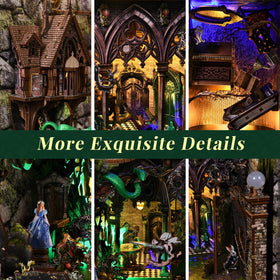 CCCDF Book Nook Kit LED lighting showcases vivid details at night.
