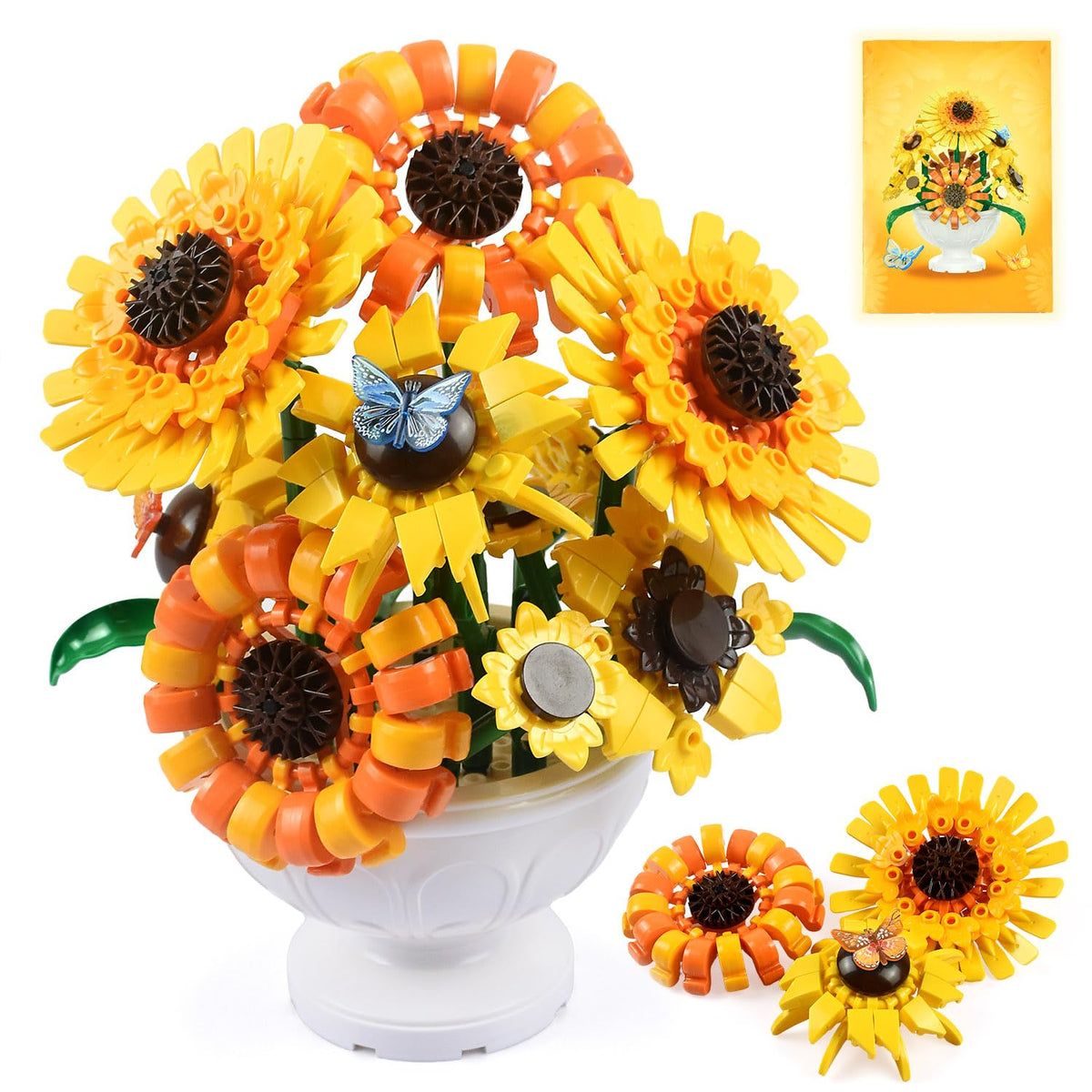 CDIVEFTN sunflower building blocks bouquet displayed as vibrant home decor centerpiece.