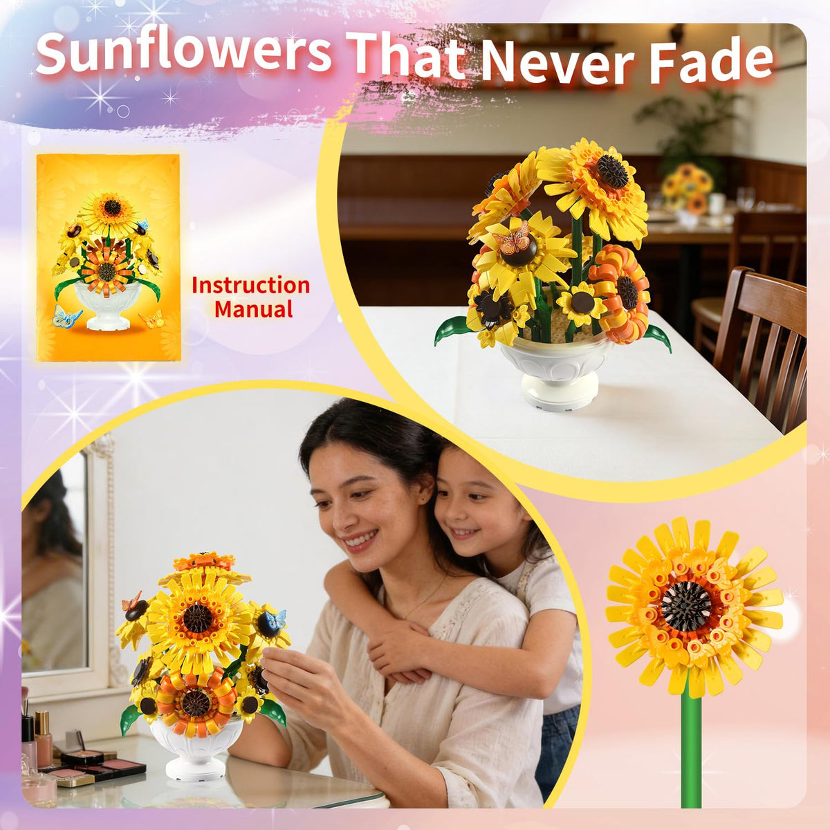 CDIVEFTN sunflower model desktop centerpiece fits desks and shelves beautifully.