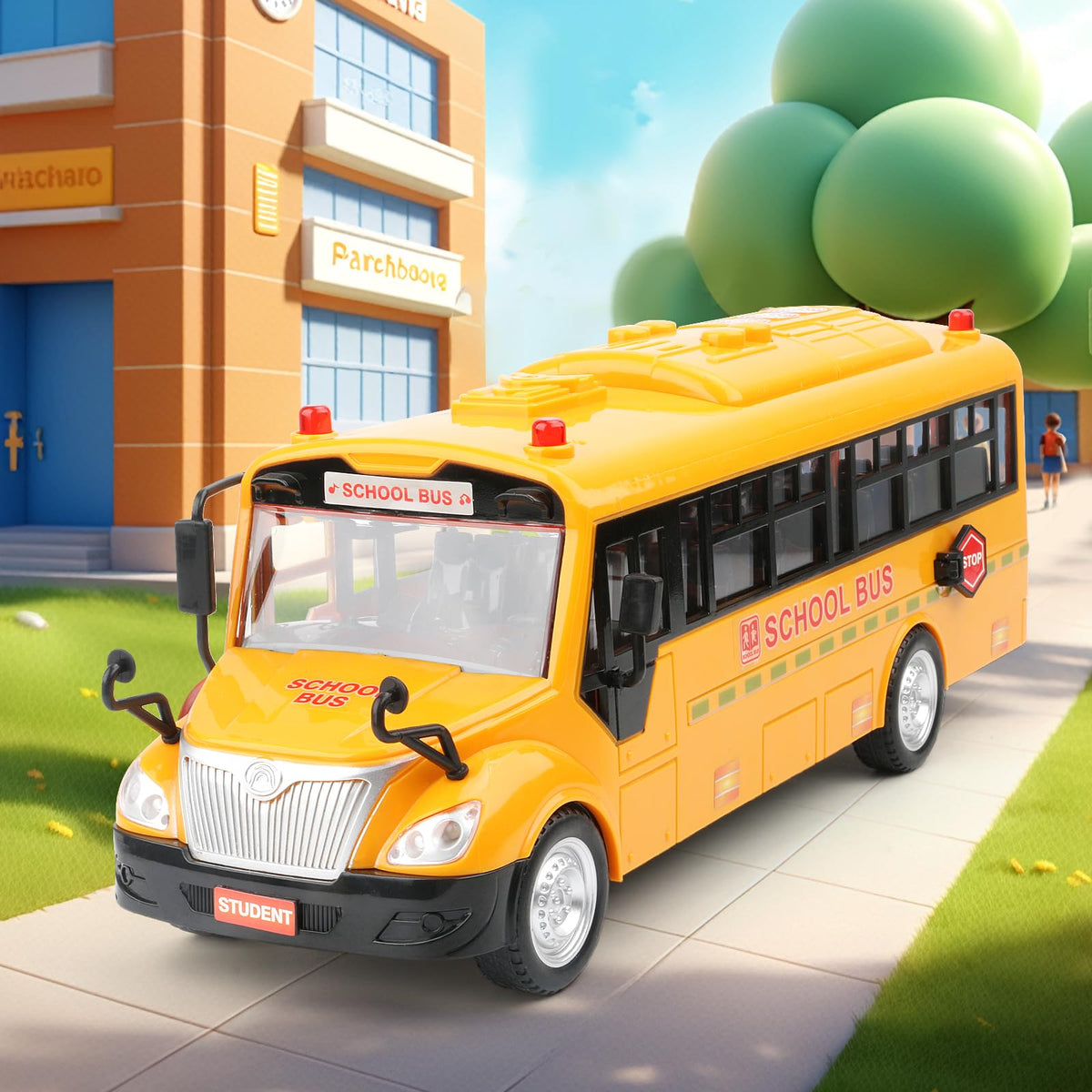 Cd ymkf yellow school bus toy detailed decals boost realistic pretend play.