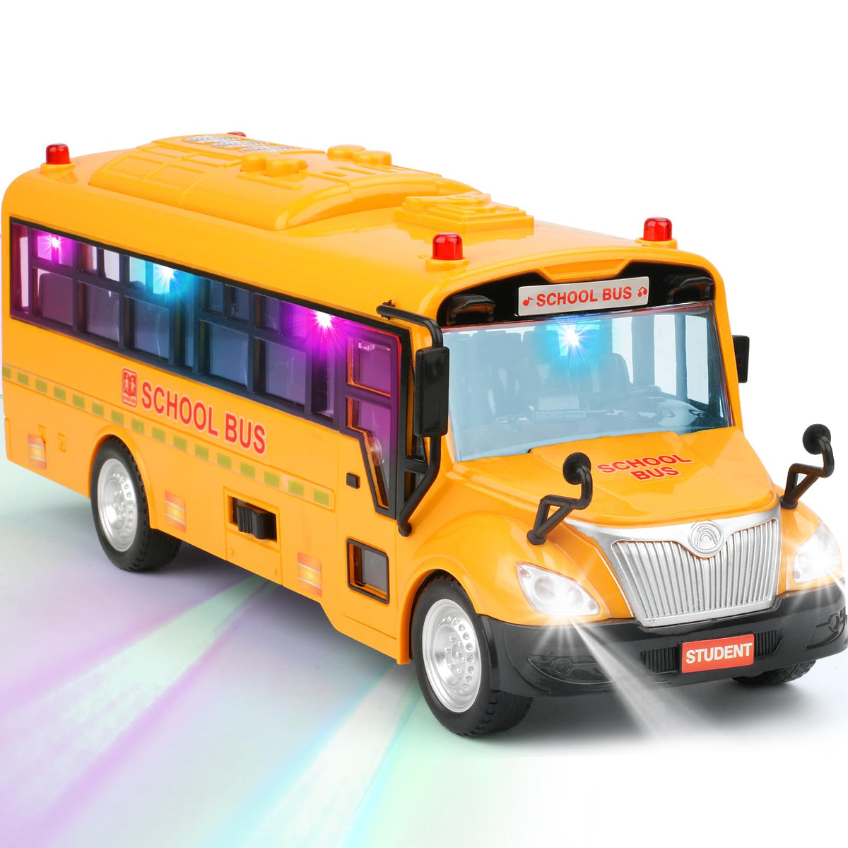 Cd ymkf yellow school bus toy front view for imaginative play and storytelling.
