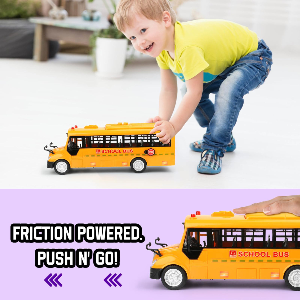 Cdymkf yellow school bus toy open doors promotes interactive role play.