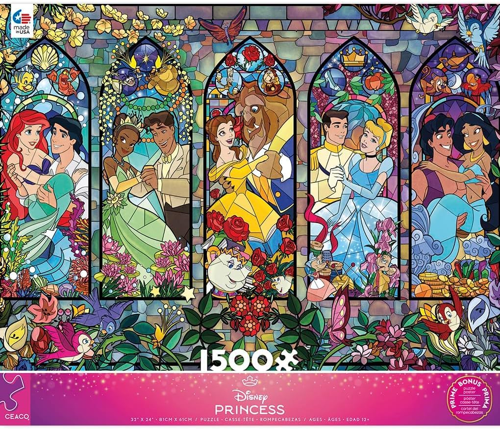 Ceaco Disney Princess Royal Windows Belle panel highlighting intricate floral details.