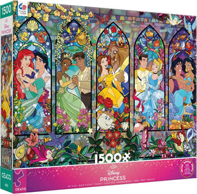 Ceaco Disney Princess Royal Windows puzzle cover with stained glass-inspired art for relaxing evenings.