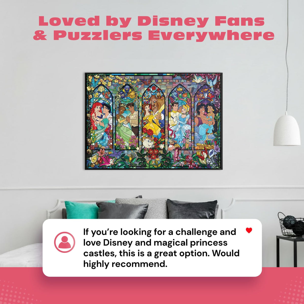 Ceaco Disney Princess Royal Windows puzzle details highlighting floral borders.