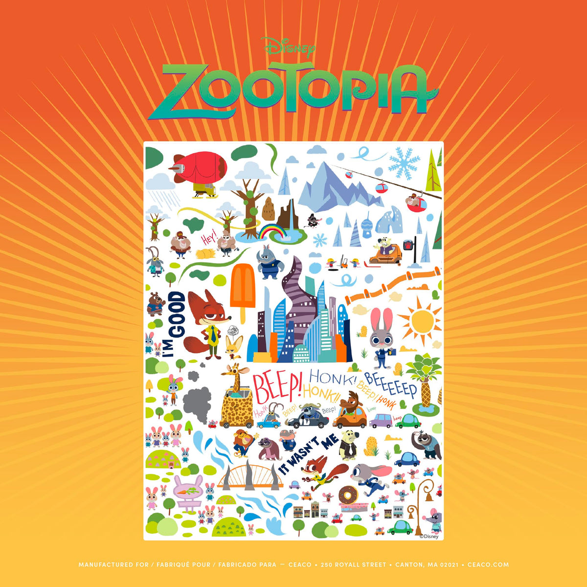 Ceaco Disney Zootopia die-cut unique shapes add tactile charm.
