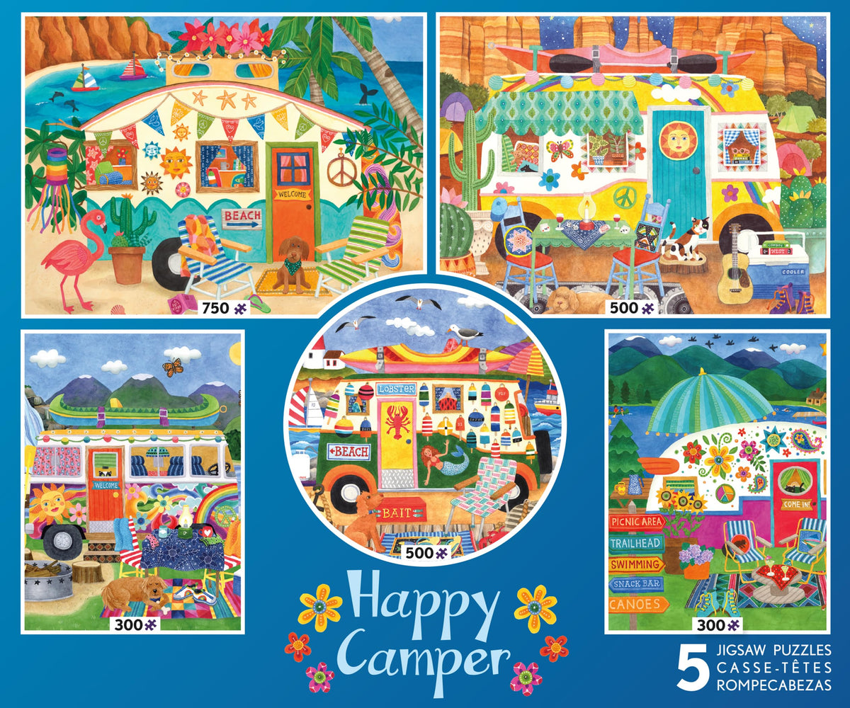 Ceaco Happy Camper 300-piece puzzle front view for family puzzle night.