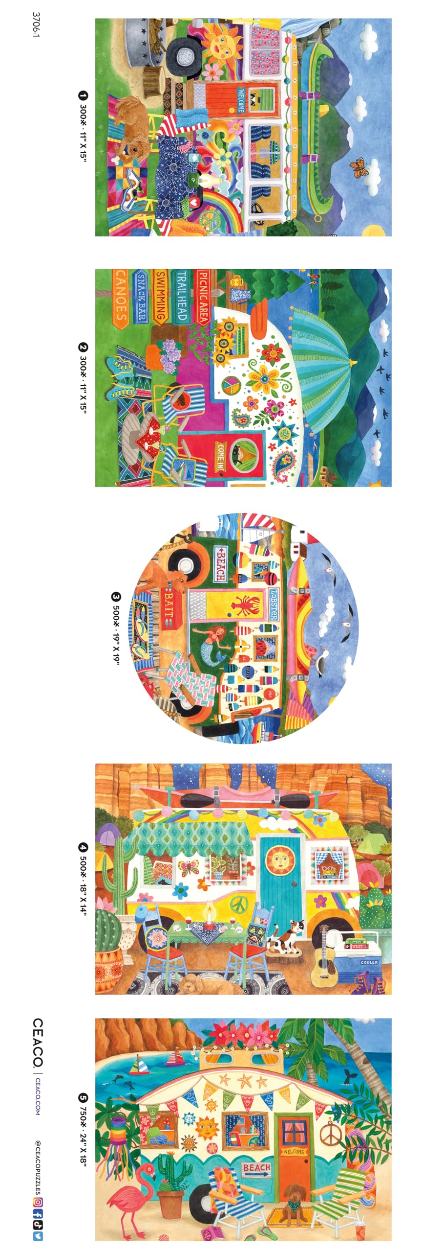 Ceaco Happy Camper 500-piece puzzle front reveals vivid scenery.