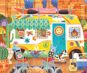 Ceaco Happy Camper 750-piece puzzle front captures intricate camp scenes.